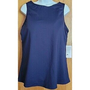Women's Navy 18DD Swim Top High Neck Padded Bra Lands' End Modest Solid S8